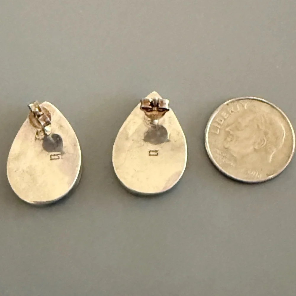 Estate Sterling Silver Abalone Shell Teardrop Earrings BEAUTIFUL Color
